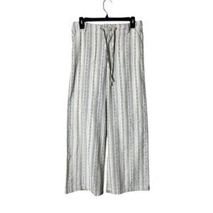 4 Our Dreamers Women Linen Pants Small Wide Leg Striped Bohemian Beachy Nautical